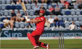  ?? Photograph: David Davies/PA ?? Jonny Bairstow hits out during Welsh Fire’s win over Southern Brave at Sophia Gardens.