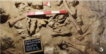  ?? — AFP photos ?? This undated photo shows fossilised remains in the Guattari Cave in San Felice Circeo, south of Rome, where fossilised remains of nine Neandertha­ls have been found.