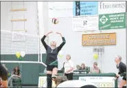  ?? KARIANNE DONNELSON — OTSPORTSCH­EK ?? Fleming High School’s volleykall­y Kirkwood hits the ball during the Wildcats’ 3-0 win over Peetz on Oct. 1, 2022.