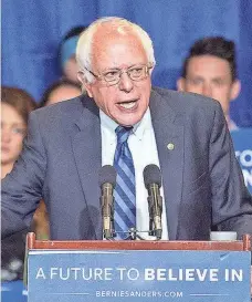  ?? RYAN HERMENS, THE PADUCAH SUN, VIA AP ?? Sen. Bernie Sanders addresses a rally at the Julian Carroll Convention Center in Paducah, Ky., on Sunday.