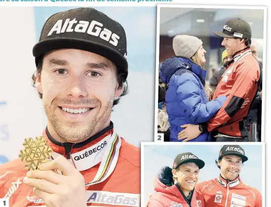  ??  ?? 1. Un geste que le champion du monde se plaît à répéter depuis une semaine: montrer sa médaille d’or acquise en Finlande. 2. Alex Harvey a été accueillie par sa copine Sophie Ringuet. 3. Devon Kershaw a cédé toute la place à son ami et coéquipier à...