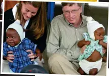  ??  ?? Fight of a generation: Bill and Melinda Gates at a research centre in Mozambique. Above: Administer­ing a polio vaccine in Nigeria.