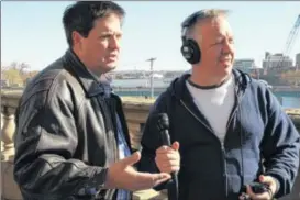  ?? CONTRIBUTE­D PHOTOS ?? WYSO radio producer Jerry Kenney (right) talks to former TV reporter Jim Bucher about how he loves the Dayton community and how he’s reinventin­g his place in it as part of the public radio station’s ReInventio­n Stories project.