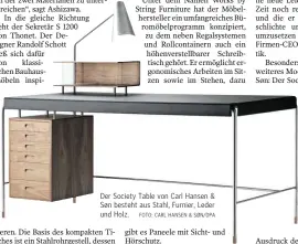  ?? FOTO: CARL HANSEN & SØN/DPA ?? Der Society Table von Carl Hansen & Søn besteht aus Stahl, Furnier, Leder und Holz.