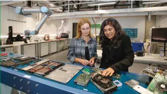  ??  ?? IMAGE: NSW Environmen­t Minister Gabrielle Upton and Prof Veena Sahajwalla when the minister opened the e-waste microfacto­ry in April 2018