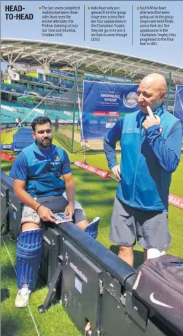  ?? SOUMITRA BOSE/HT PHOTO ?? Rohit Sharma, seen with team physio Patrick Farhart, did not bat at the nets.