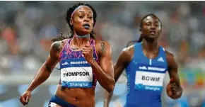  ??  ?? Laying down the marker: Jamaica’s Elaine Thompson (left) in action during the women’s 100m final at the Shanghai Diamond League on Saturday. — Reuters