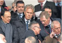  ??  ?? Dave King in the Hamilton Directors Box last Sunday with Stewart Robertson Alistair Johnston and (far left) Julian Woldhart, the man many tip to succeed him