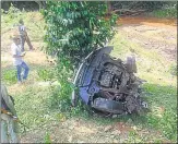  ?? HT PHOTO ?? Security forces inspect the remains of the vehicle blown up by an IED in Chhattisga­rh’s Dantewada district on Sunday.