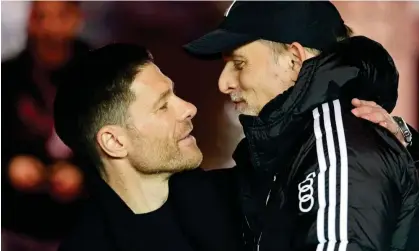  ?? ?? Xabi Alonso (left) with Thomas Tuchel before Bayer Leverkusen’s 3-0 win against Bayern Munich this month. Photograph: Martin Meissner/AP