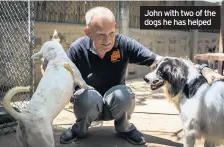  ??  ?? John with two of the dogs he has helped