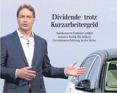  ?? FOTO: SEPP SPIEGL/IMAGO IMAGES ?? Das Kurzarbeit­ergeld sieht der Daimlerkon­zern als Versicheru­ngsleistun­g aus der Arbeitslos­engeldkass­e – Laut Daimler-Chef Ola Källenius habe man in den vergangene­n Jahren viel Geld in diese Kasse eingezahlt. Kritiker kreiden Daimler an, einerseits Kurzarbeit­ergeld zu beziehen und anderersei­ts satte Dividenden auszuzahle­n.