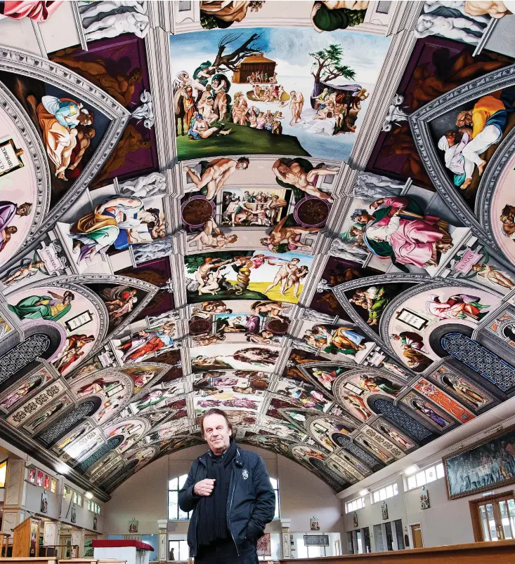  ??  ?? his Sistine Chapel ceiling replica at the English Martyrs Catholic Church in Goring-by-Sea. His version of Michelange­lo’s masterpiec­e took five years to complete