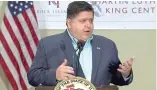  ?? STATE OF ILLINOIS LIVE STREAM ?? Gov. J.B. Pritzker speaks Friday at a press conference in Rock Island.