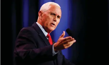  ?? Photograph: Caroline Brehman/EPA ?? Former vice-president Mike Pence speaks during the 2022 Republican Jewish coalition annual leadership meeting at the Venetian hotel and casino in Las Vegas, Nevada, on 18 November.