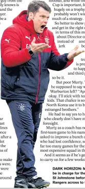  ??  ?? DARK HORIZON: Murty could be in charge for the visit of St Johnstone before taking Rangers across to face Celtic