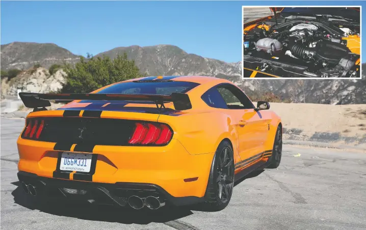  ?? — PHOTOS: CLAYTON SEAMS/DRIVING.CA ?? With its supercharg­ed 5.2-litre V8 delivering 760 hp, the muscular 2020 Ford Mustang GT500 practicall­y demands to be let loose on a racetrack.