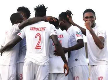  ?? ?? Enugu Rangers players celebrate a goal against Wikki Tourists at the Awka Stadium recently