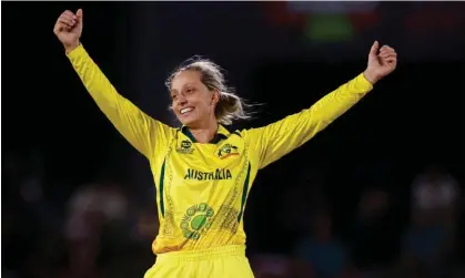  ?? February. Photograph: Marco Longari/AFP/Getty Images ?? Ashleigh Gardner celebrates during the Group A T20 women's World Cup cricket match between Australia and New Zealand at Boland Park in Paarl on 11