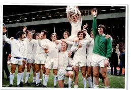  ??  ?? LEGENDS: Charlton and Leeds celebrate winning the FA Cup in 1972