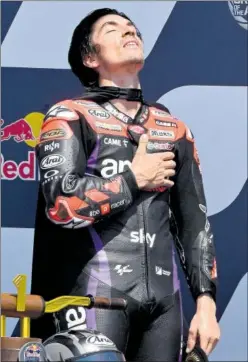  ?? ?? Maverick Viñales, en lo más alto del podio de la cita en Austin.