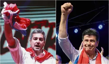  ??  ?? Presidenti­al hopefuls: Abdo (left) has to beat Alegre for Paraguay’s top post. — Reuters