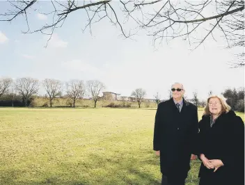  ??  ?? City council leader Cllr John Holdich and education cabinet member Cllr Lynne Ayres at the site for the new campus