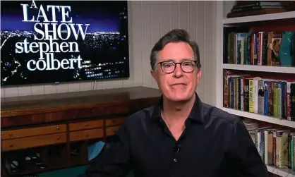  ??  ?? Stephen Colbert: ‘Those are three of Trump’s least favorite words: intelligen­ce, briefing and book.’ Photograph: Youtube