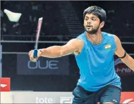  ?? AFP ?? Sai Praneeth of India plays a shot against compatriot K Srikanth during the men's singles final of the Singapore Open badminton tournament on Sunday.