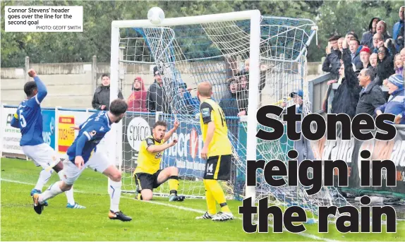  ?? PHOTO: GEOFF SMITH ?? Connor Stevens’ header goes over the line for the second goal