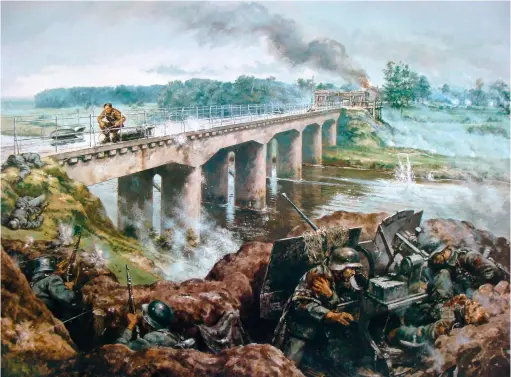  ?? (Reproduced with kind permission of the Officers’ Mess, Coldstream Guards). ?? ■ Peter Archer’s dramatic painting of Ian Liddell’s courageous action near Lingen on 3 April 1945. Based on the accounts of eyewitness­es, the painting was commission­ed by the Officers’ Mess of the Coldstream Guards.