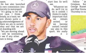  ?? — AFP photo ?? Lewis Hamilton
Hamilton and Mercedes team-mate Valtteri Bottas will be wearing black overalls and driving black cars, carrying an ‘End Racism’ message, this season.