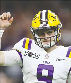  ?? CHRIS GRAYTHEN/GETTY IMAGES ?? LSU QB Joe Burrow is almost certain to go first overall in the NFL draft. The big question is, will Justin Herbert or Tua Tagovailoa be the next QB selected?