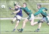  ??  ?? Martin Shannon is chased down by Charlie Bird and Dylan Brady in the Leinster MFC in Navan.