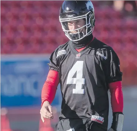  ?? CRYSTAL SCHICK/ CALGARY HERALD ?? Backup QB Drew Tate has practised all week and is ready to see new guys in the huddle.