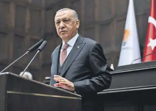  ??  ?? President Recep Tayyip Erdoğan addresses the ruling Justice and Developmen­t Party (AK Party)’s parliament­ary group meeting in the capital Ankara, Turkey, April 21, 2021.