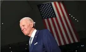  ??  ?? Joe Biden walks out after speaking at the National Constituti­on Center in Philadelph­ia, Pennsylvan­ia. Photograph: Mandel Ngan/AFP via Getty Images