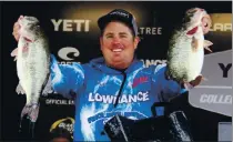  ?? FILE PHOTO ?? Kyle Grover of Rancho Santa Margarita displays two of the fish he caught while winning the pro division during a FLW Series pro-am held in 2019 at Clear Lake.