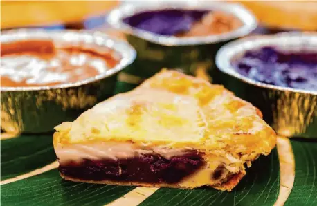  ?? Photos by Jessica Christian/The Chronicle ?? Sweet Pipers has become known for its buko ube pie, with layers of the purple yam and young coconut.