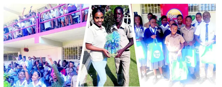  ??  ?? The excitement erupts among the students of Aabuthnott Gallimore High!
The winner of the Sparkling CranWATA jingle competitio­n is Cejay McFarlane.
These are Aabuthnott’s high achievers.