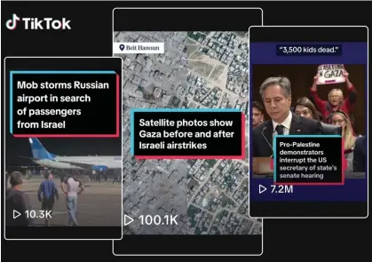  ?? ?? ‘On the Guardian’s TikTok account, the most-watched video of the past six weeks is of a protester interrupti­ng the US secretary of state, Antony Blinken, and calling for a ceasefire.’