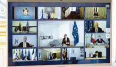  ?? Foto: dpa ?? Regieren aus dem Homeoffice: Am Sonntag nahm Kanzlerin Merkel am virtuellen EUGipfel teil, jetzt koordinier­te sie ähnlich eine Bund-Länder-Konferenz.