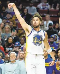  ?? Craig Mitchelldy­er Associated Press ?? WARRIORS GUARD Klay Thompson became the third player in NBA history to make at least 300 three-pointers in a season.