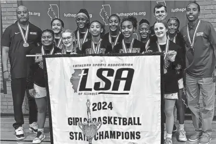  ?? PHOTOS BY PARIS GULLEY ?? Christ Lutheran won the 2024 Lutheran Sports Associatio­n of Illinois girls state basketball championsh­ip earlier this month. Former Manual standout Paris Gulley, far right, is the head coach.