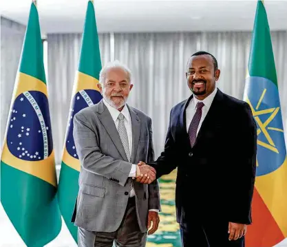  ?? Ricardo Stuckert/divulgação Presidênci­a da República ?? O presidente Lula durante reunião com o premiê da Etiópia, Abiy Ahmed, em Adis Abeba