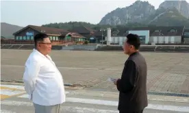  ??  ?? North Korean leader Kim Jong-un inspects Mount Kumgang in a photo released by KCNA. Photograph: STR/KCNA via KNS/AFP via Getty