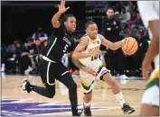  ?? CHRIS RILEY — TIMES-HERALD ?? Vanden's Elijah Lewis tries to get around Sac High's Shabol Barksdale during the Viking's 66-61loss in the 2023CIF Sac-Joaquin Section Boys Basketball Championsh­ip on Saturday in the Golden 1 Center in Sacramento.