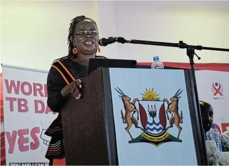  ?? Picture: SIBULELE MTONGANA ?? RAISING AWARENESS: Eastern Cape health MEC Nomakhosaz­ana Meth speaking at the Titi Jonas Hall in Port Alfred on Friday March 26 during the province’s annual commemorat­ion of World Tuberculos­is Day.