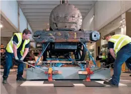  ?? SCIENCE MUSEUM GROUP ?? External contractor­s prepare 1829-built Rocket for transport to the Newcastle Discovery Museum as part of the Great Exhibition of the North on June 22-September 9.