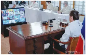  ??  ?? President Duterte, together with some members of his Cabinet, joined other leaders from the Associatio­n of Southeast Asian Nations (Asean) member countries during the virtual conference of the 37th Asean Summit and Related Summits, hosted by the Socialist Republic of Vietnam, at the Malacañang Golf Clubhouse in Malacañang Park, Manila on Nov. 12, 2020.